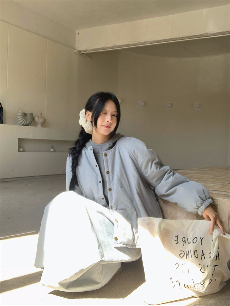 【set】冬ラウンドネックコート＋スカート2点セットG24585