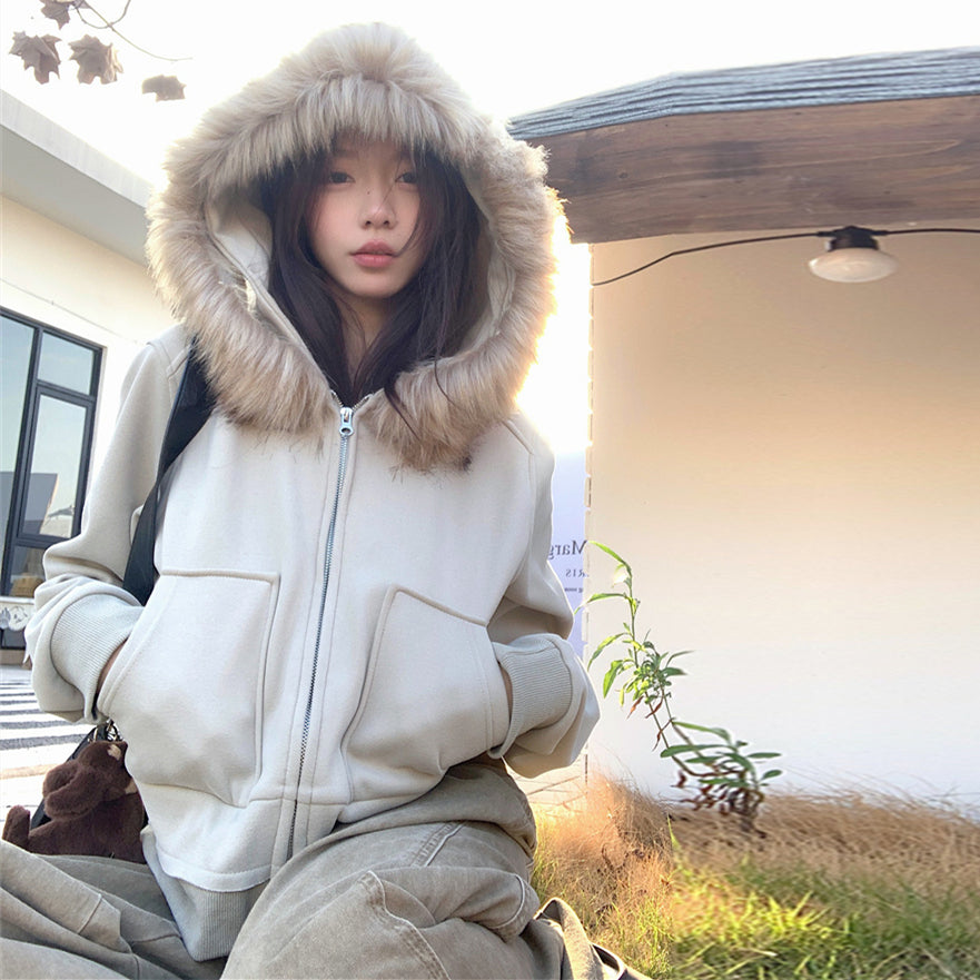 【outer】フード付き秋冬裏起毛パーカーアウターG24587