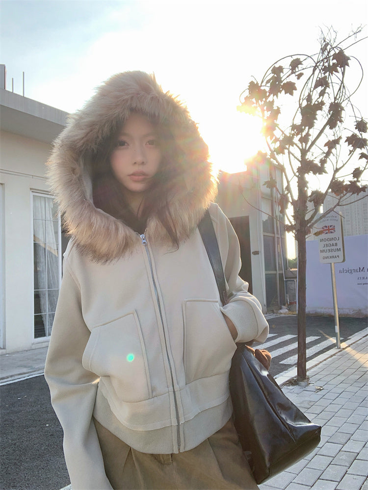 【outer】フード付き秋冬裏起毛パーカーアウターG24587