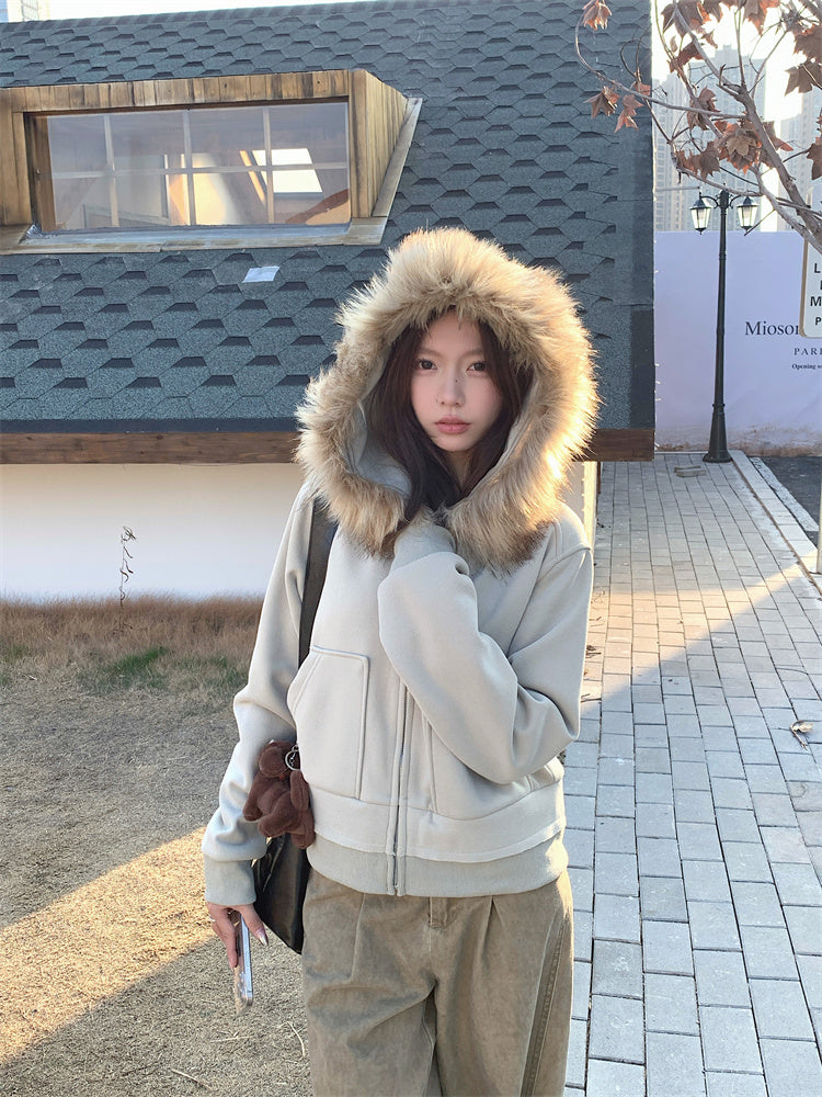 【outer】フード付き秋冬裏起毛パーカーアウターG24587