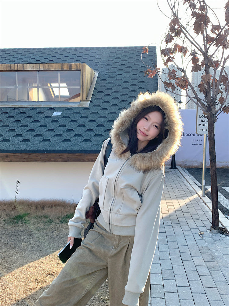 【outer】フード付き秋冬裏起毛パーカーアウターG24587