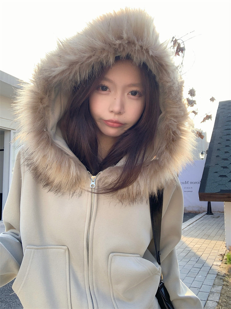 【outer】フード付き秋冬裏起毛パーカーアウターG24587