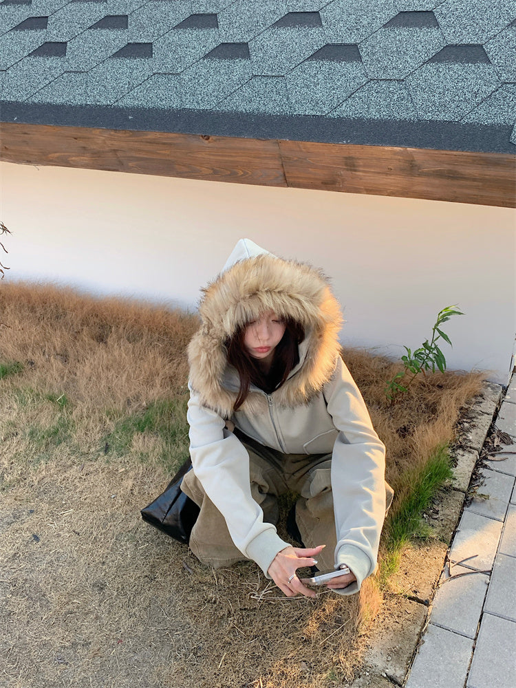 【outer】フード付き秋冬裏起毛パーカーアウターG24587