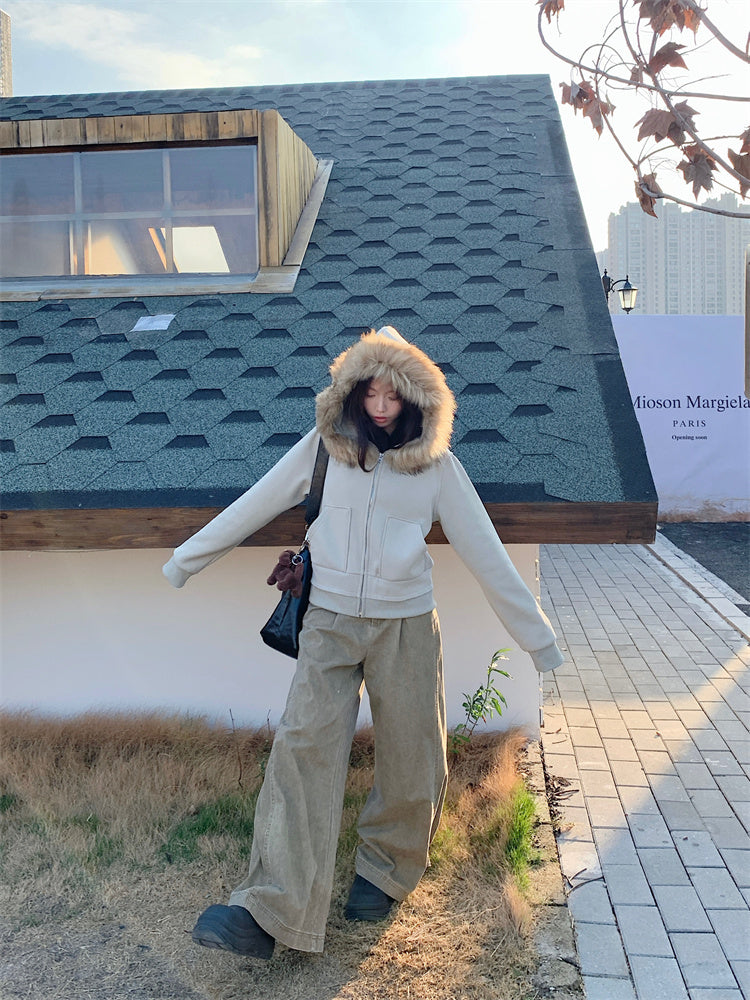 【outer】フード付き秋冬裏起毛パーカーアウターG24587