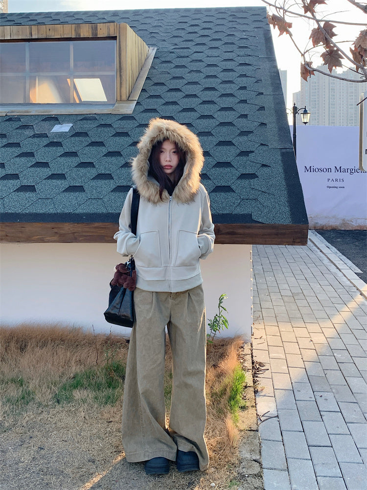 【outer】フード付き秋冬裏起毛パーカーアウターG24587