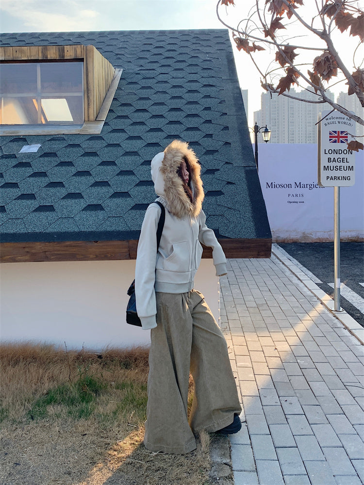 【outer】フード付き秋冬裏起毛パーカーアウターG24587