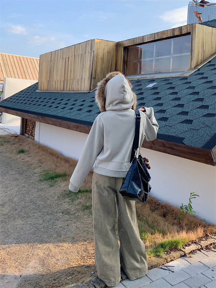 【outer】フード付き秋冬裏起毛パーカーアウターG24587