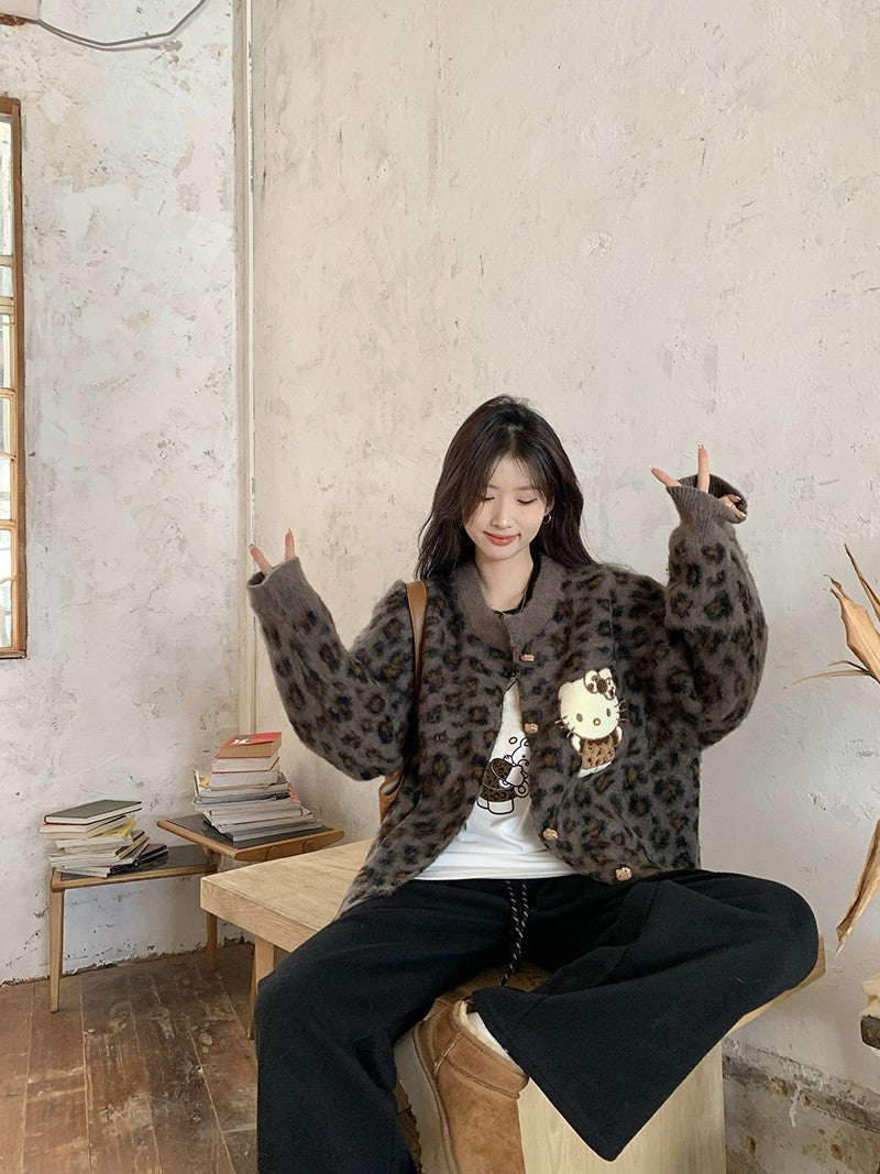 【outer】ヒョウ柄ニットカーディガンG24589