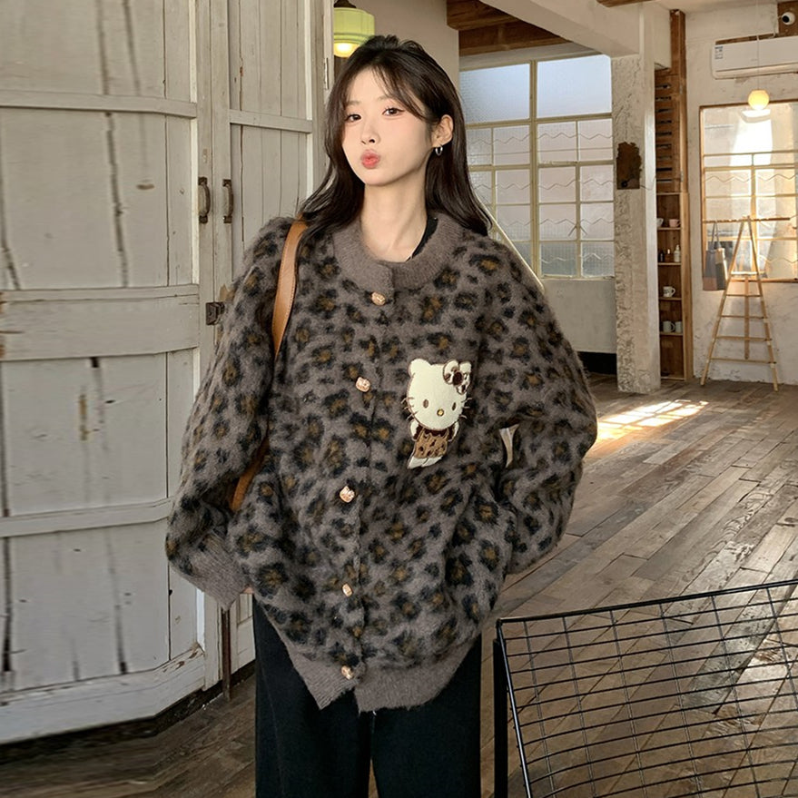 【outer】ヒョウ柄ニットカーディガンG24589