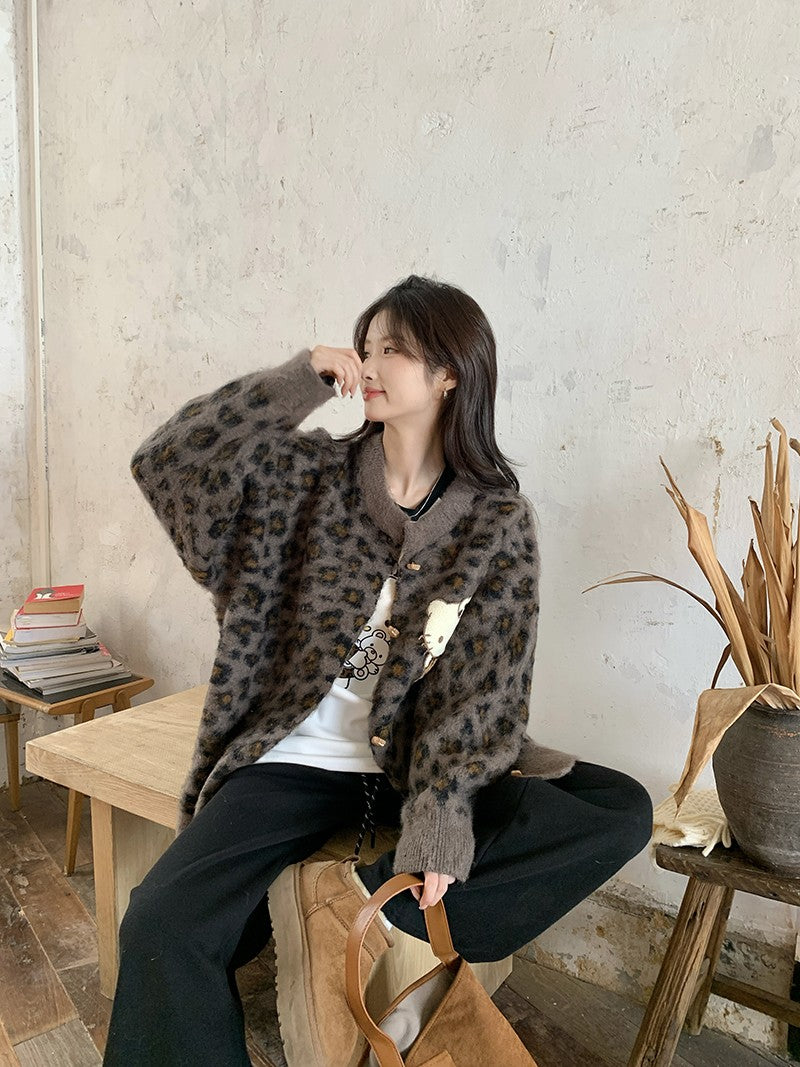 【outer】ヒョウ柄ニットカーディガンG24589