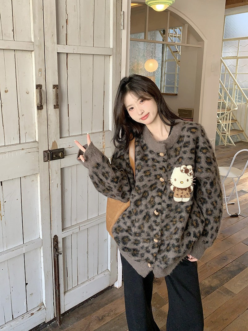 【outer】ヒョウ柄ニットカーディガンG24589