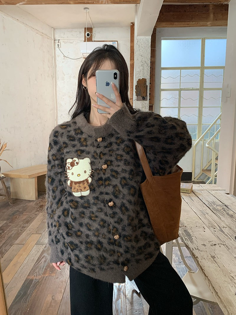 【outer】ヒョウ柄ニットカーディガンG24589