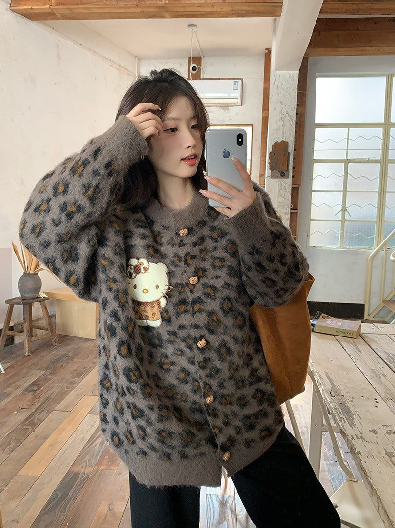 【outer】ヒョウ柄ニットカーディガンG24589