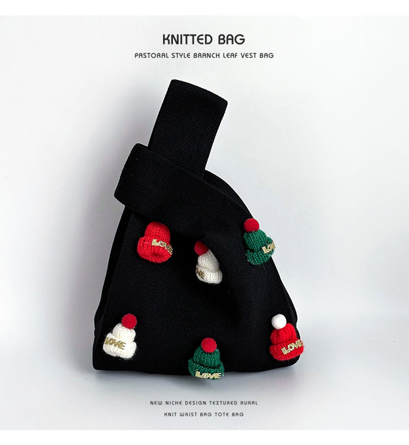 【小物】クリスマス8色ニットハンドバッグG24614