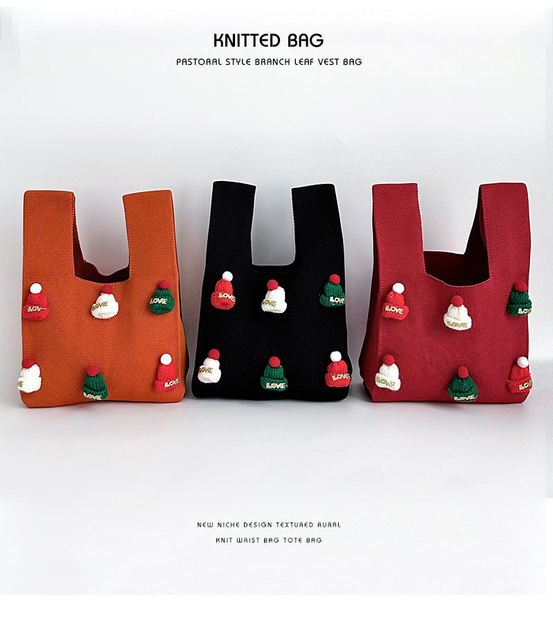 【小物】クリスマス8色ニットハンドバッグG24614