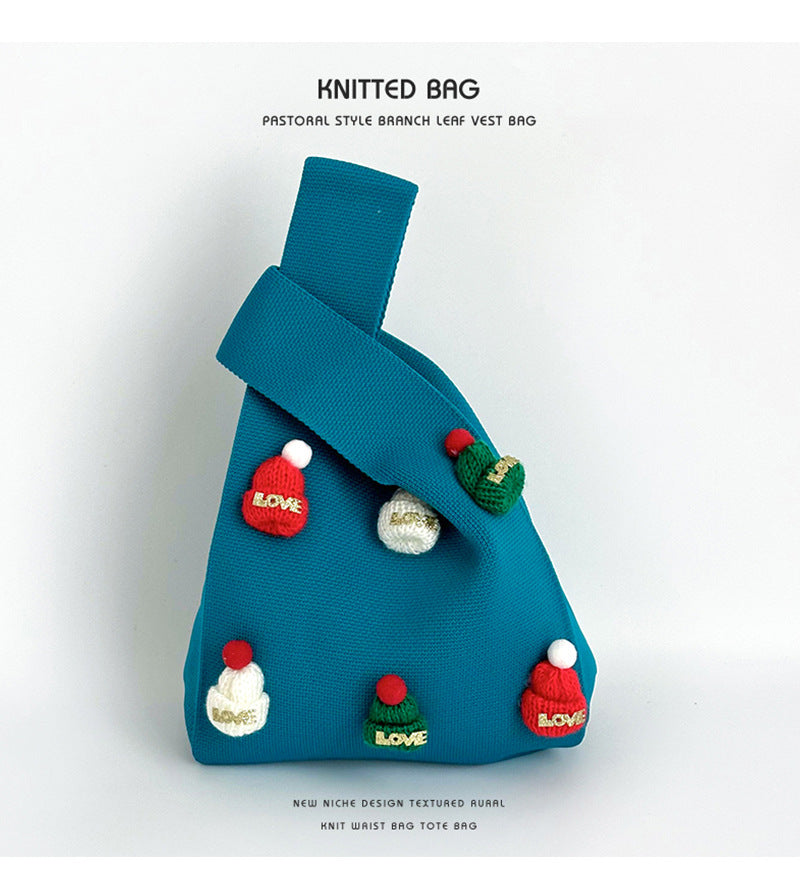 【小物】クリスマス8色ニットハンドバッグG24614