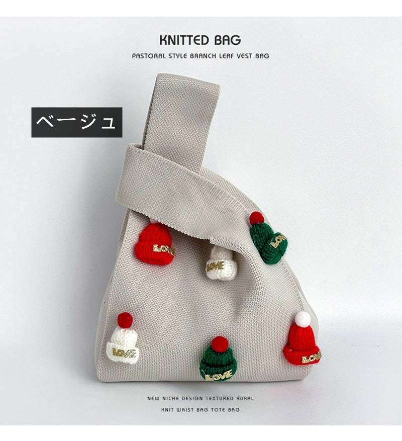【小物】クリスマス8色ニットハンドバッグG24614