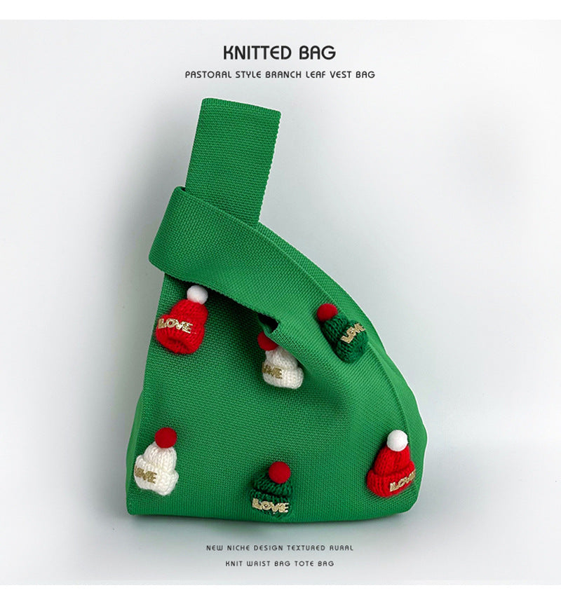 【小物】クリスマス8色ニットハンドバッグG24614