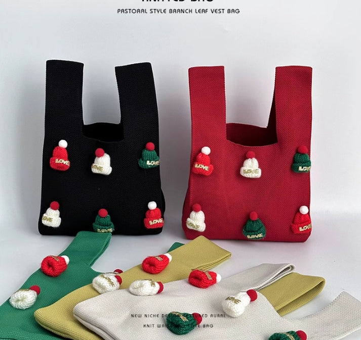 【小物】クリスマス8色ニットハンドバッグG24614