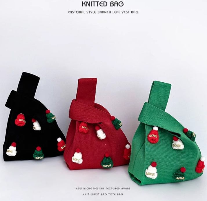【小物】クリスマス8色ニットハンドバッグG24614