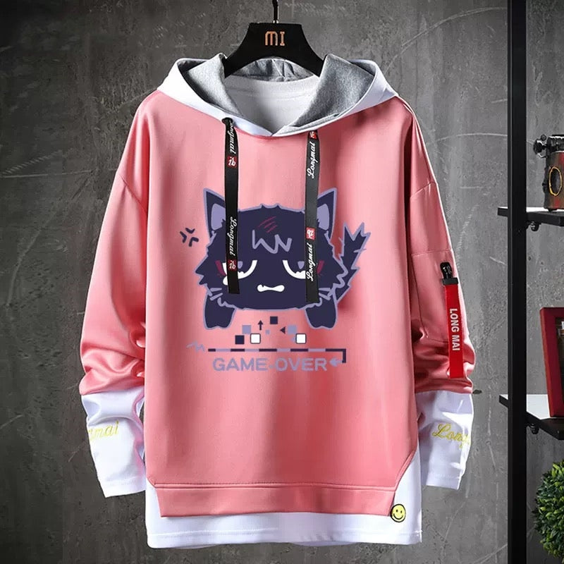 【tops】散兵猫プリントパーカー（ 男女兼用）Ｋ0201