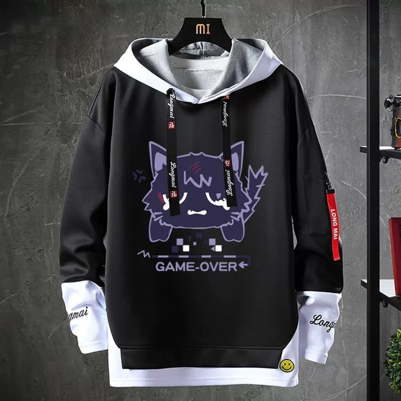 【tops】散兵猫プリントパーカー（ 男女兼用）Ｋ0201