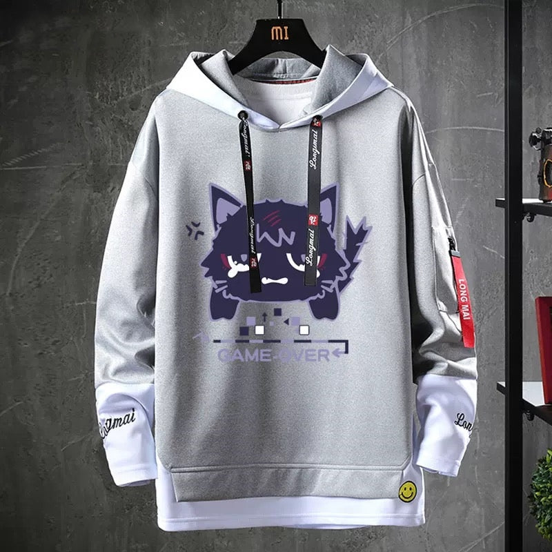 【tops】散兵猫プリントパーカー（ 男女兼用）Ｋ0201