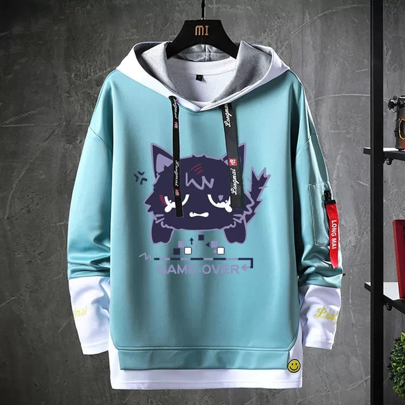 【tops】散兵猫プリントパーカー（ 男女兼用）Ｋ0201