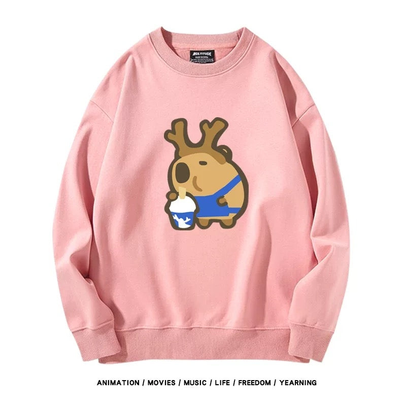 【tops】カピバラプリントプルオーバー（ 男女兼用）K0221