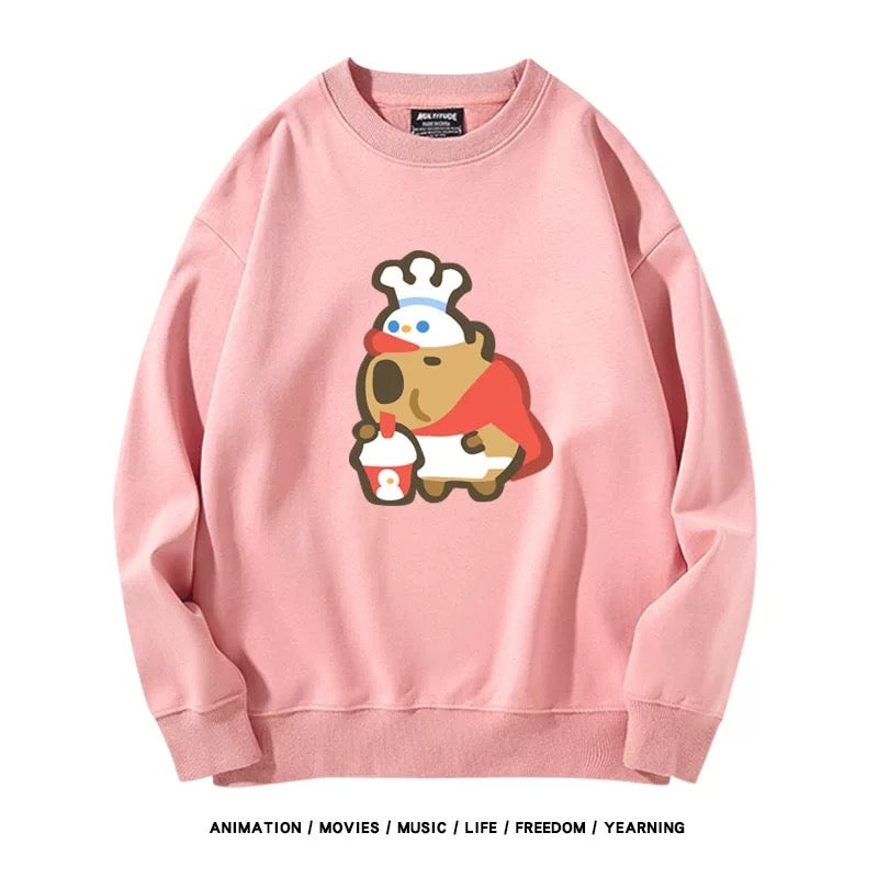 【tops】カピバラプリントプルオーバー（ 男女兼用）K0219