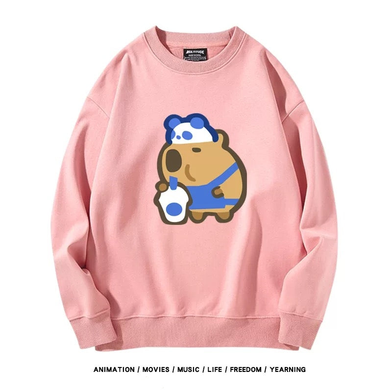 【tops】カピバラプリントプルオーバー（ 男女兼用）K0223