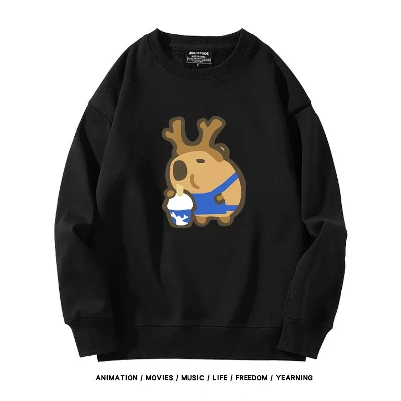 【tops】カピバラプリントプルオーバー（ 男女兼用）K0221