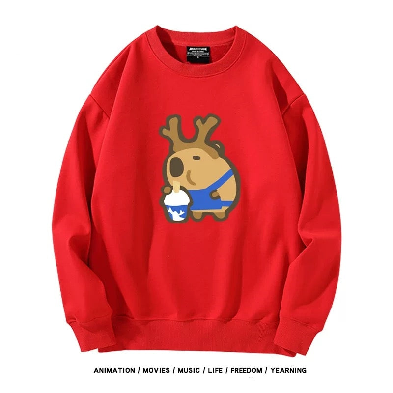 【tops】カピバラプリントプルオーバー（ 男女兼用）K0221