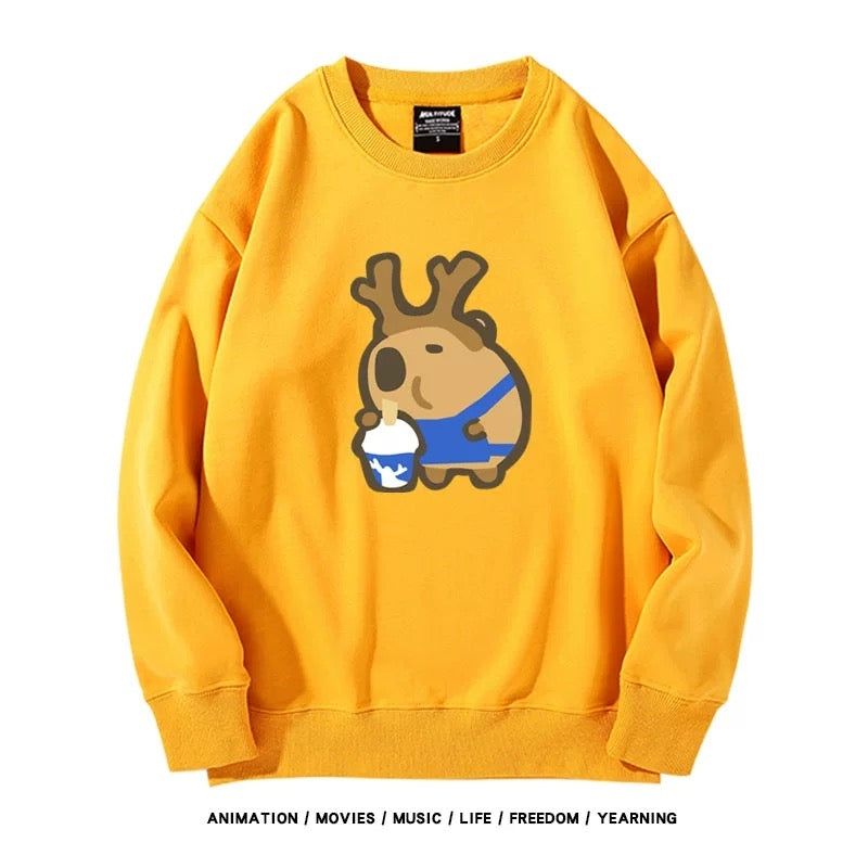 【tops】カピバラプリントプルオーバー（ 男女兼用）K0221