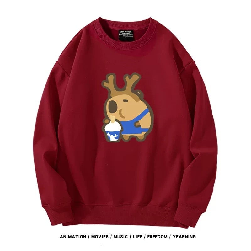 【tops】カピバラプリントプルオーバー（ 男女兼用）K0221