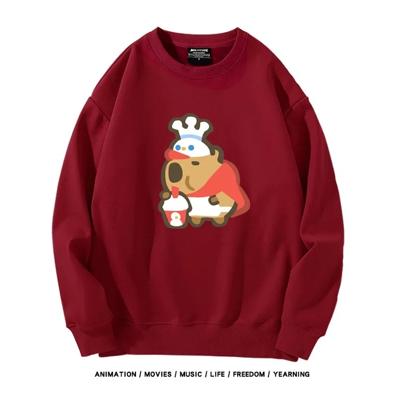 【tops】カピバラプリントプルオーバー（ 男女兼用）K0219