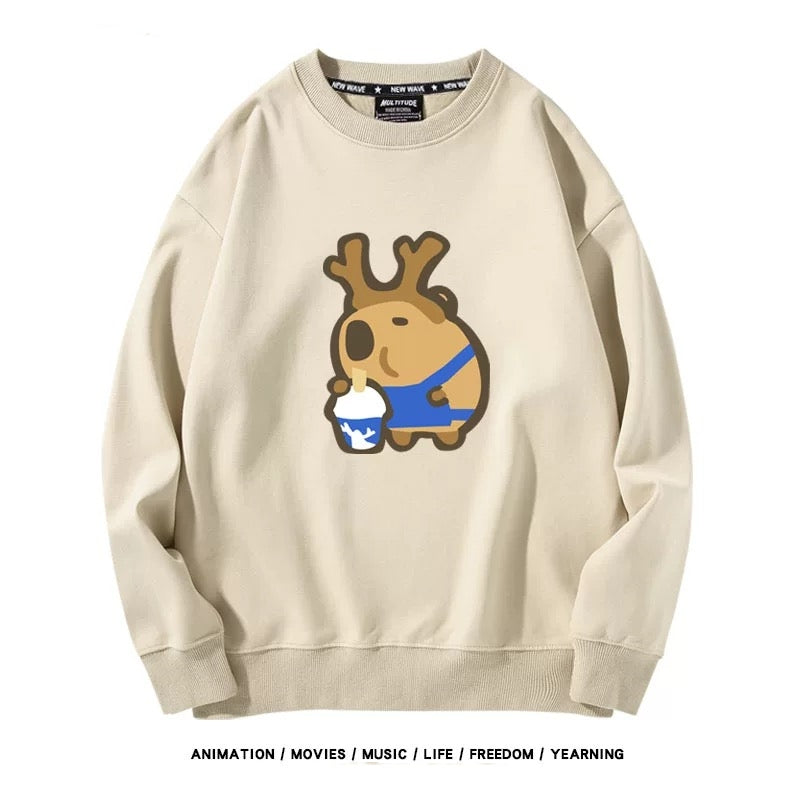 【tops】カピバラプリントプルオーバー（ 男女兼用）K0221