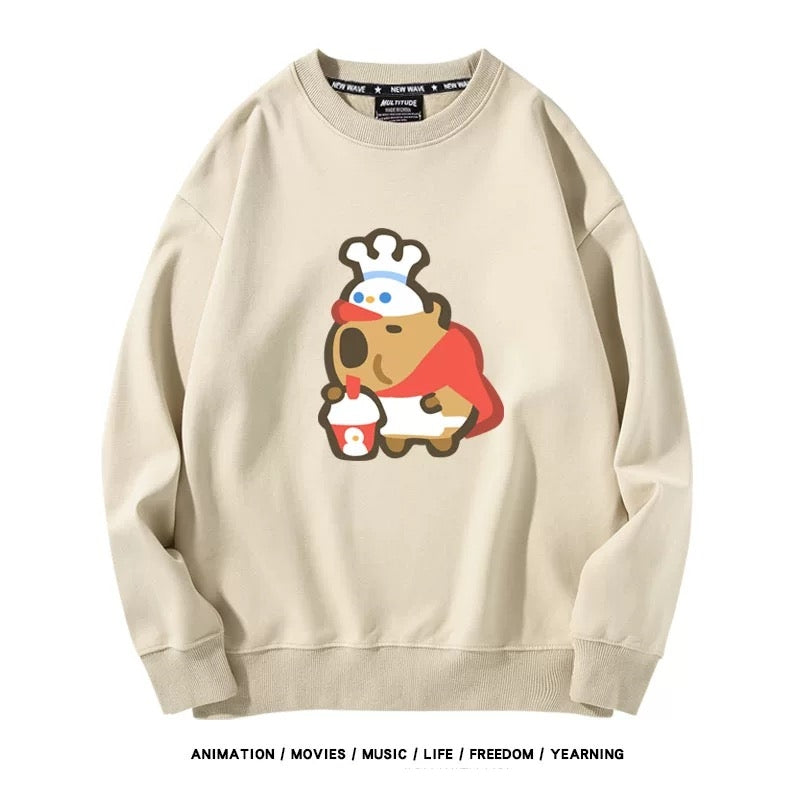 【tops】カピバラプリントプルオーバー（ 男女兼用）K0219