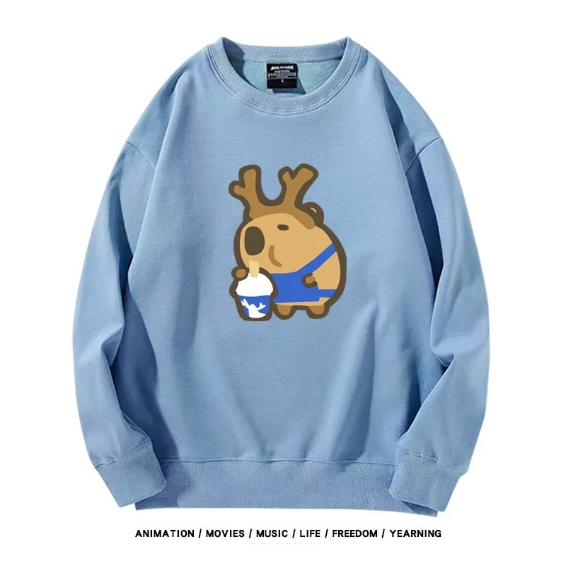 【tops】カピバラプリントプルオーバー（ 男女兼用）K0221