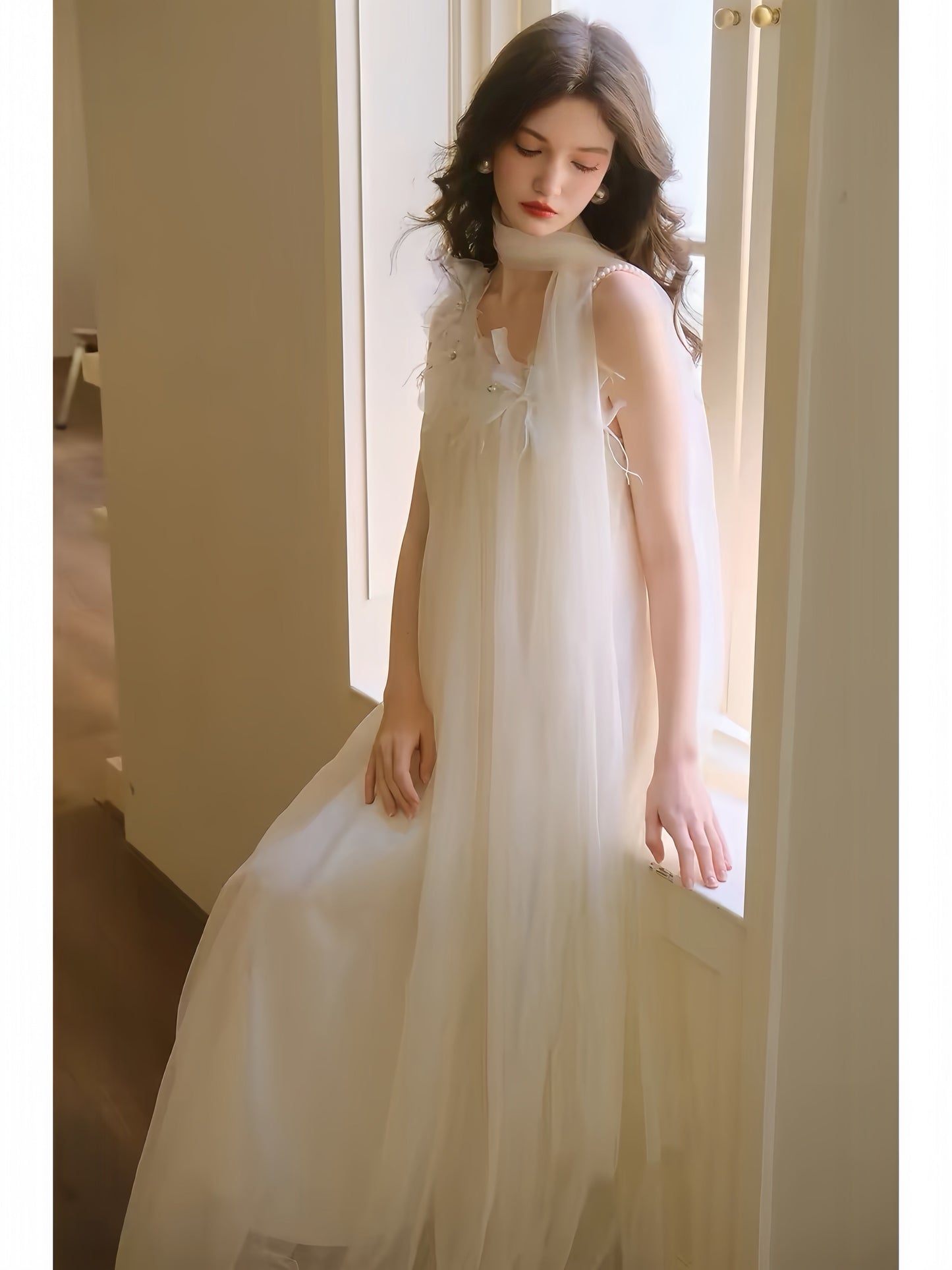 【dress】立体フラワーパールストラップチュールワンピース　K0564