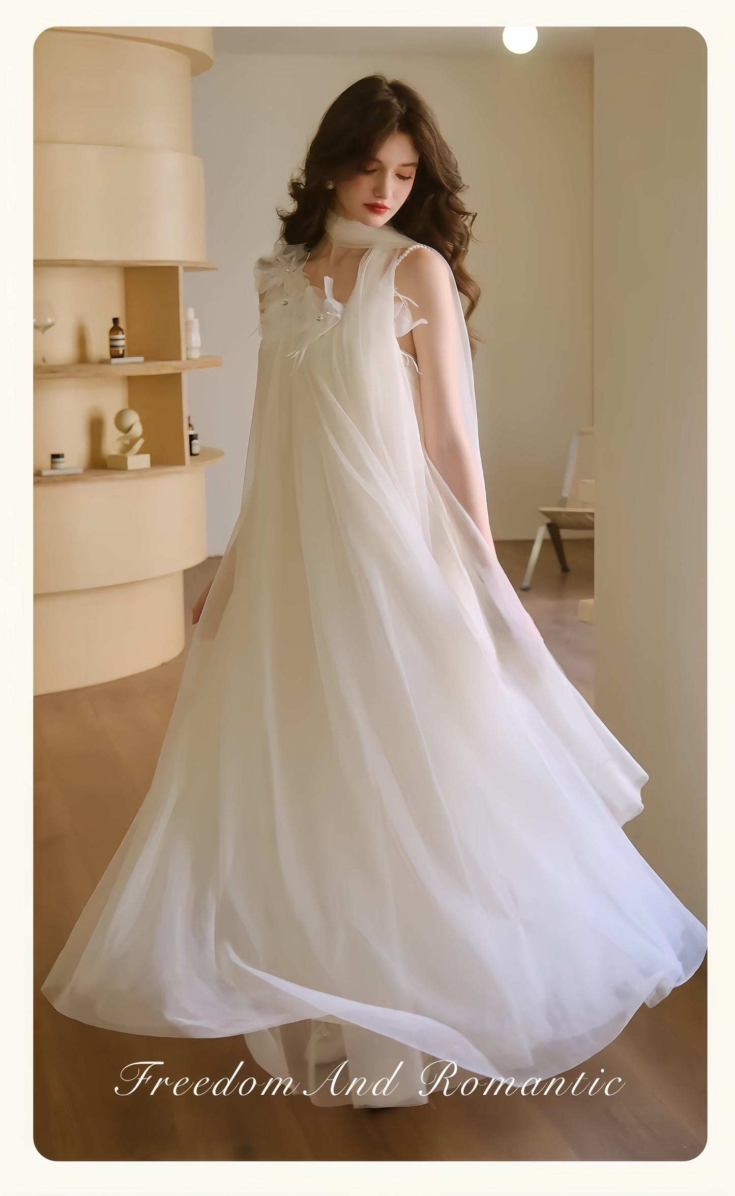 【dress】立体フラワーパールストラップチュールワンピース　K0564