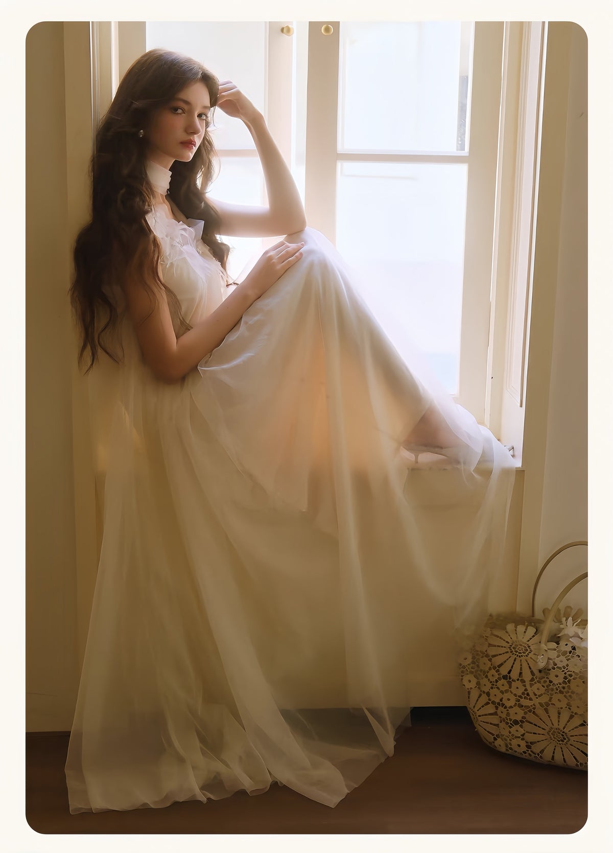 【dress】立体フラワーパールストラップチュールワンピース　K0564