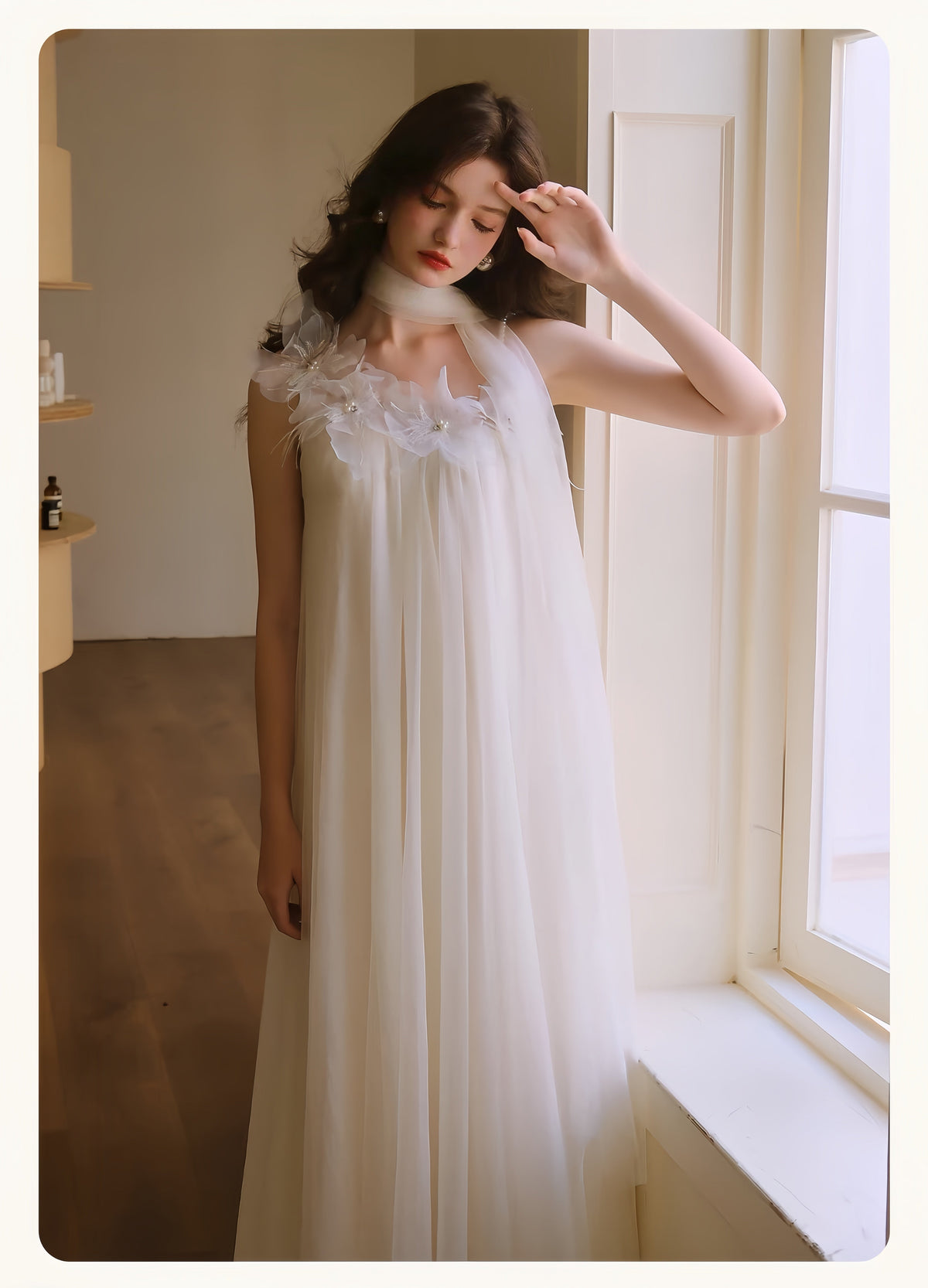 【dress】立体フラワーパールストラップチュールワンピース　K0564