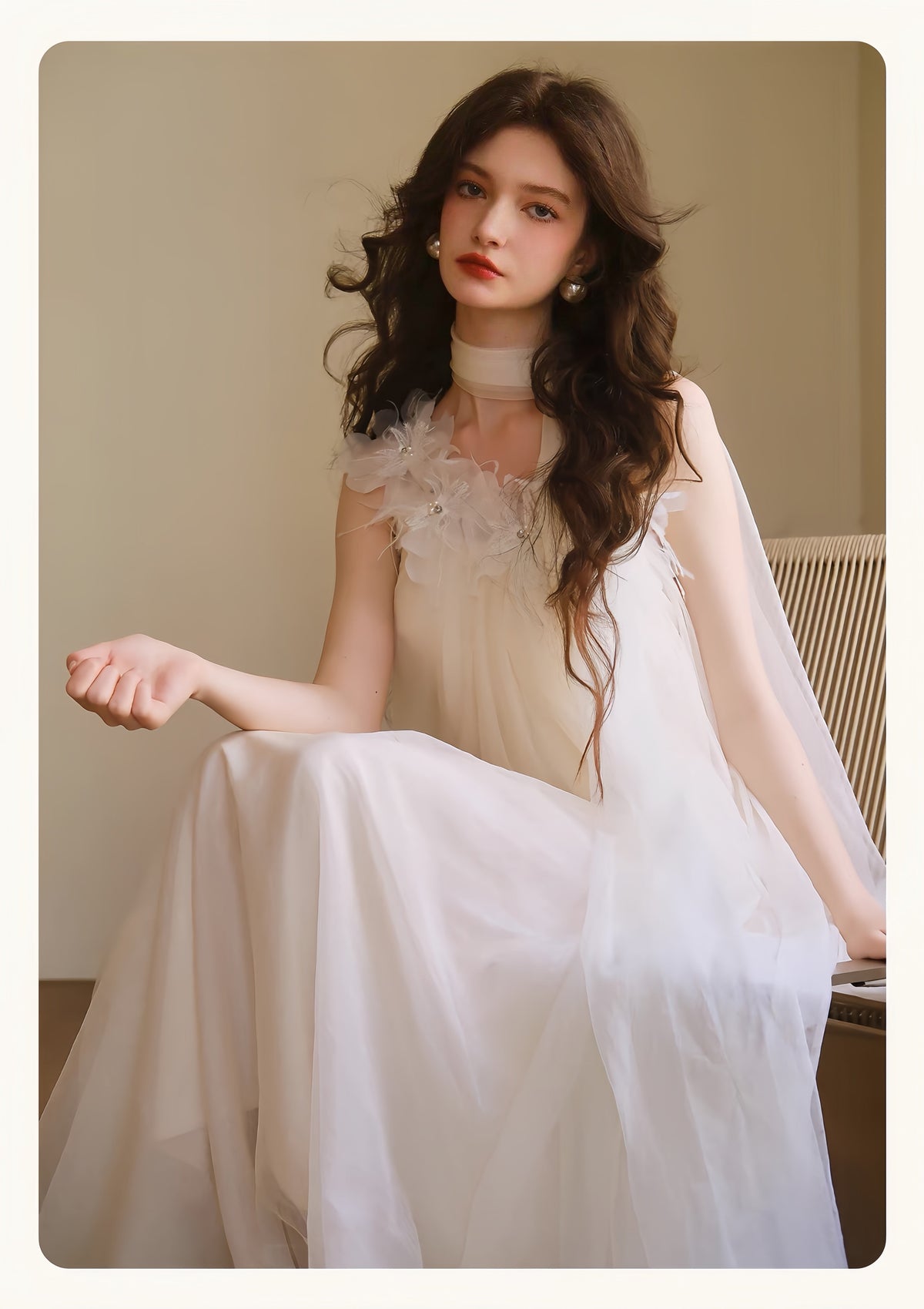 【dress】立体フラワーパールストラップチュールワンピース　K0564