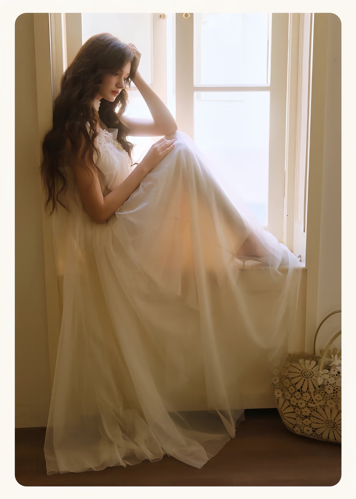 【dress】立体フラワーパールストラップチュールワンピース　K0564
