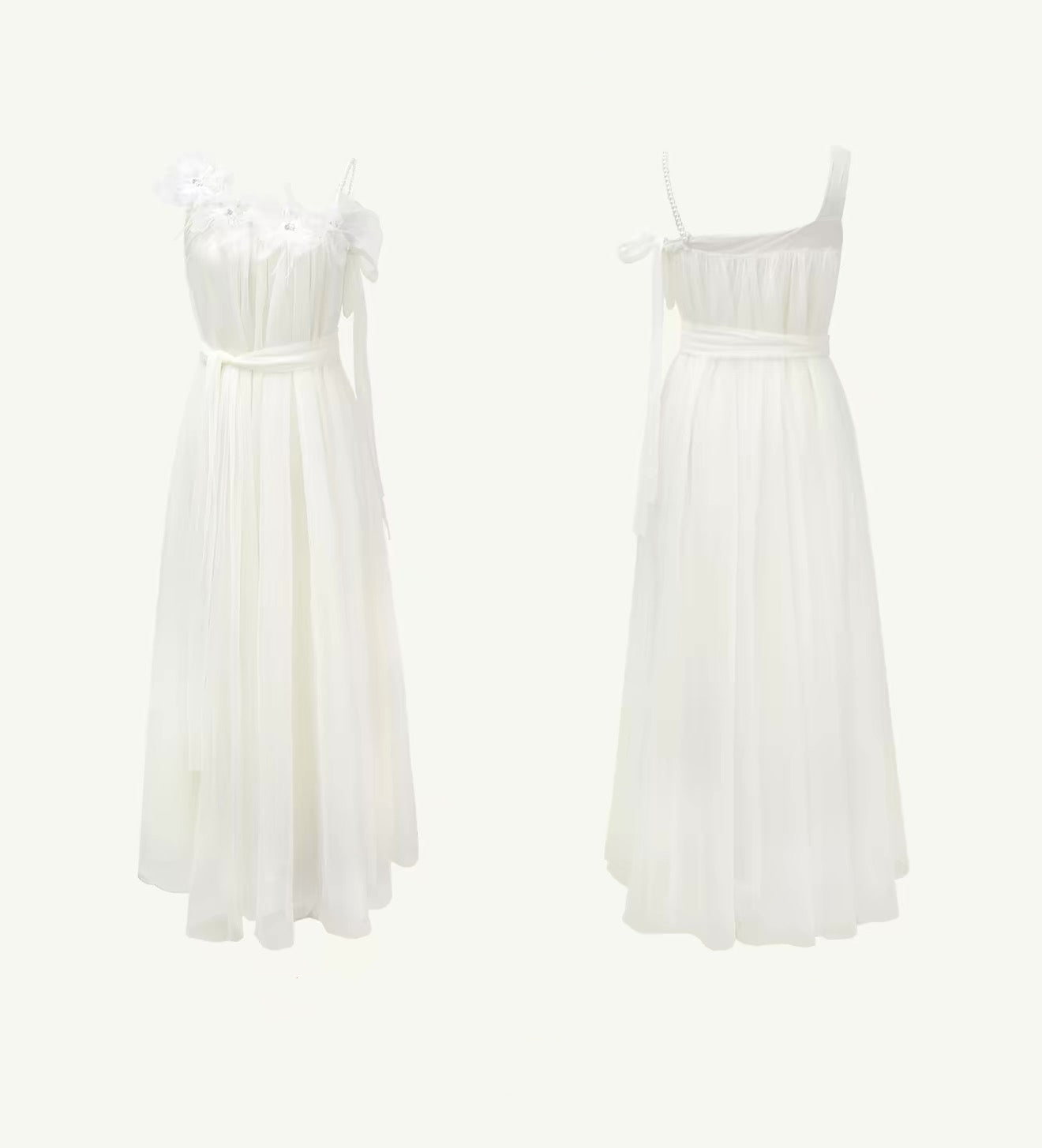 【dress】立体フラワーパールストラップチュールワンピース　K0564