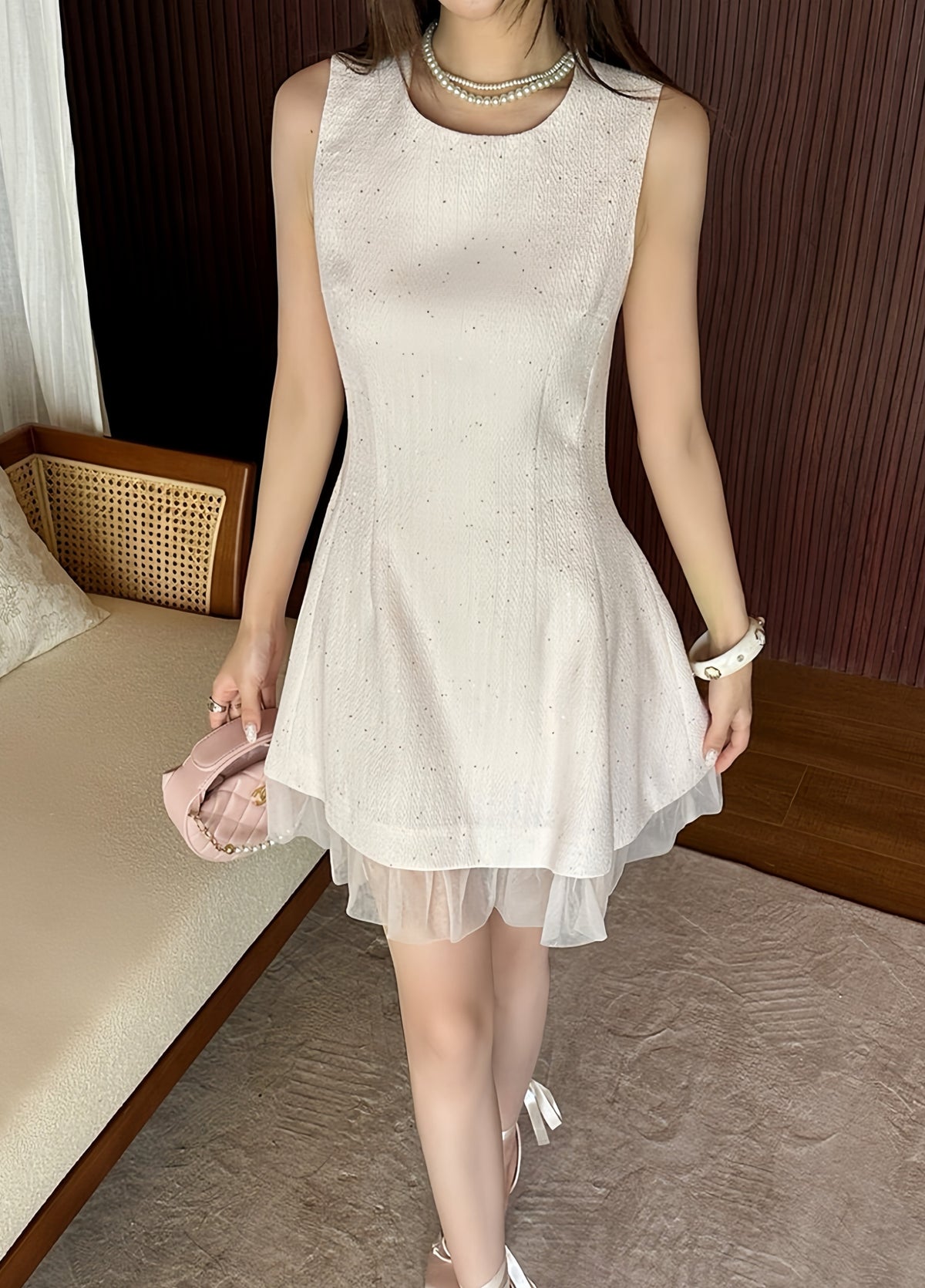 【dress】チュールドッキングミニワンピース　K0589