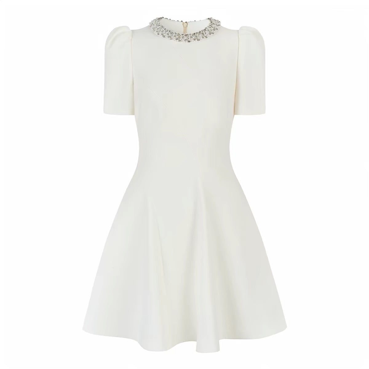 【dress】パール付きAラインフレアワンピース Q8463