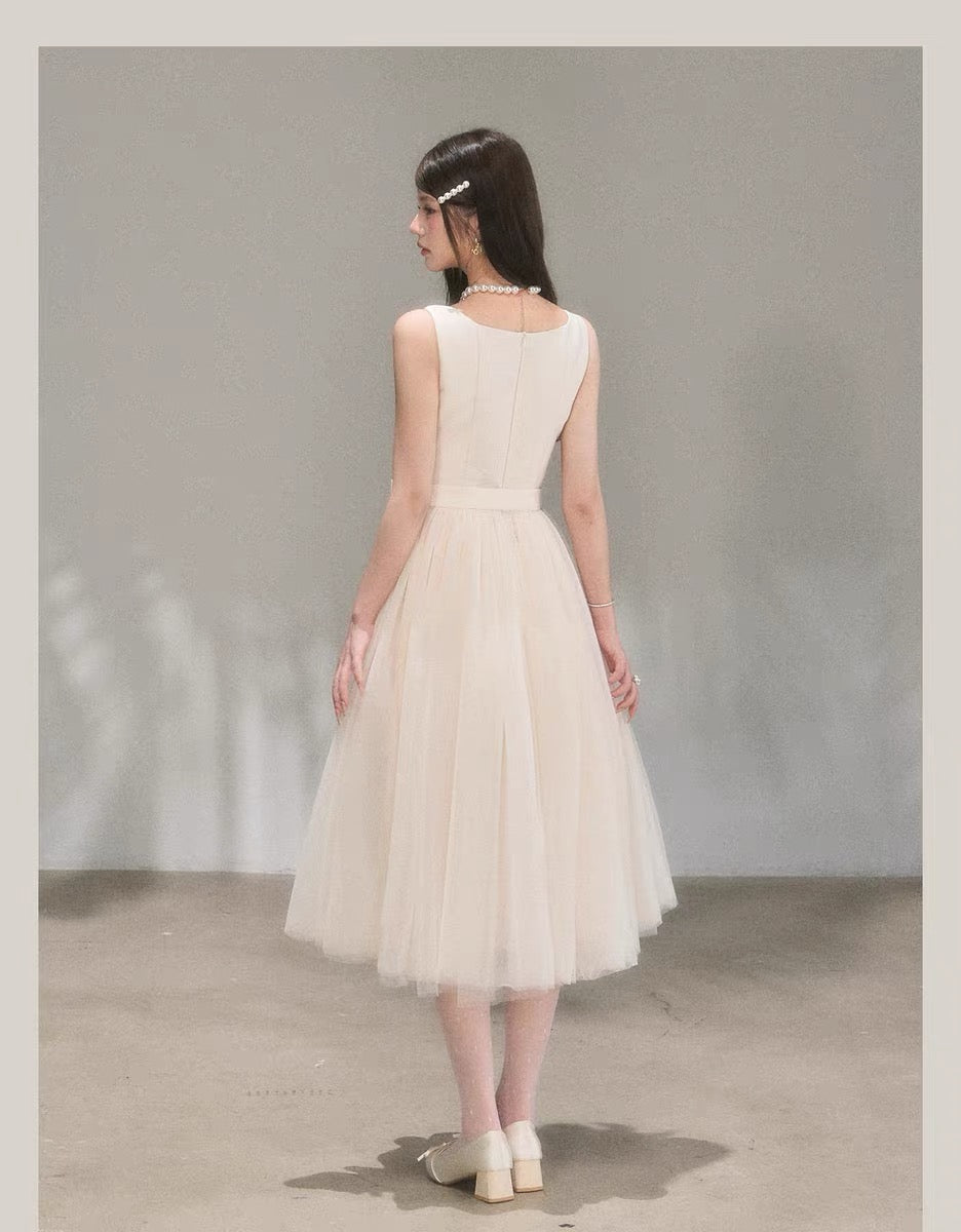 【dress】リボンチュールドッキングワンピース　N3711