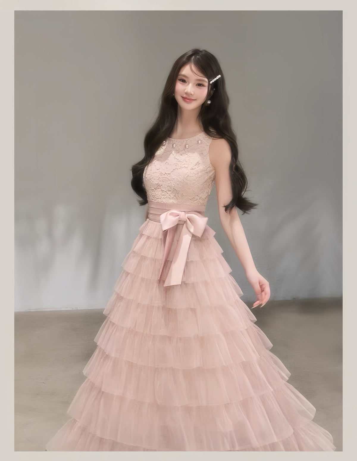 【dress】レースティアードロングワンピース　K0620